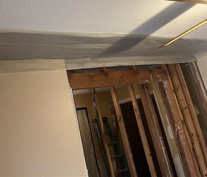 Ceiling area being treated for water damage