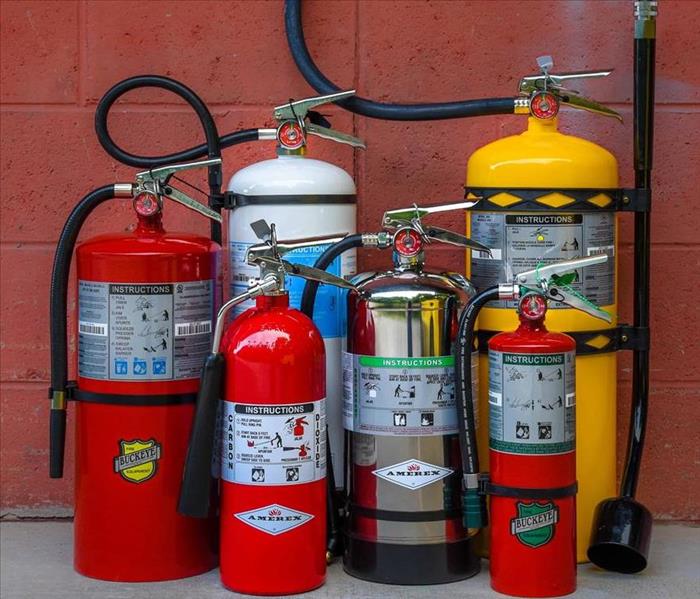 Assortment of different types of fire extinguishers